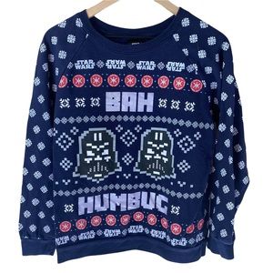 Star Wars Navy Blue Christmas Holiday Sweatshirt Bah Humbug Large
